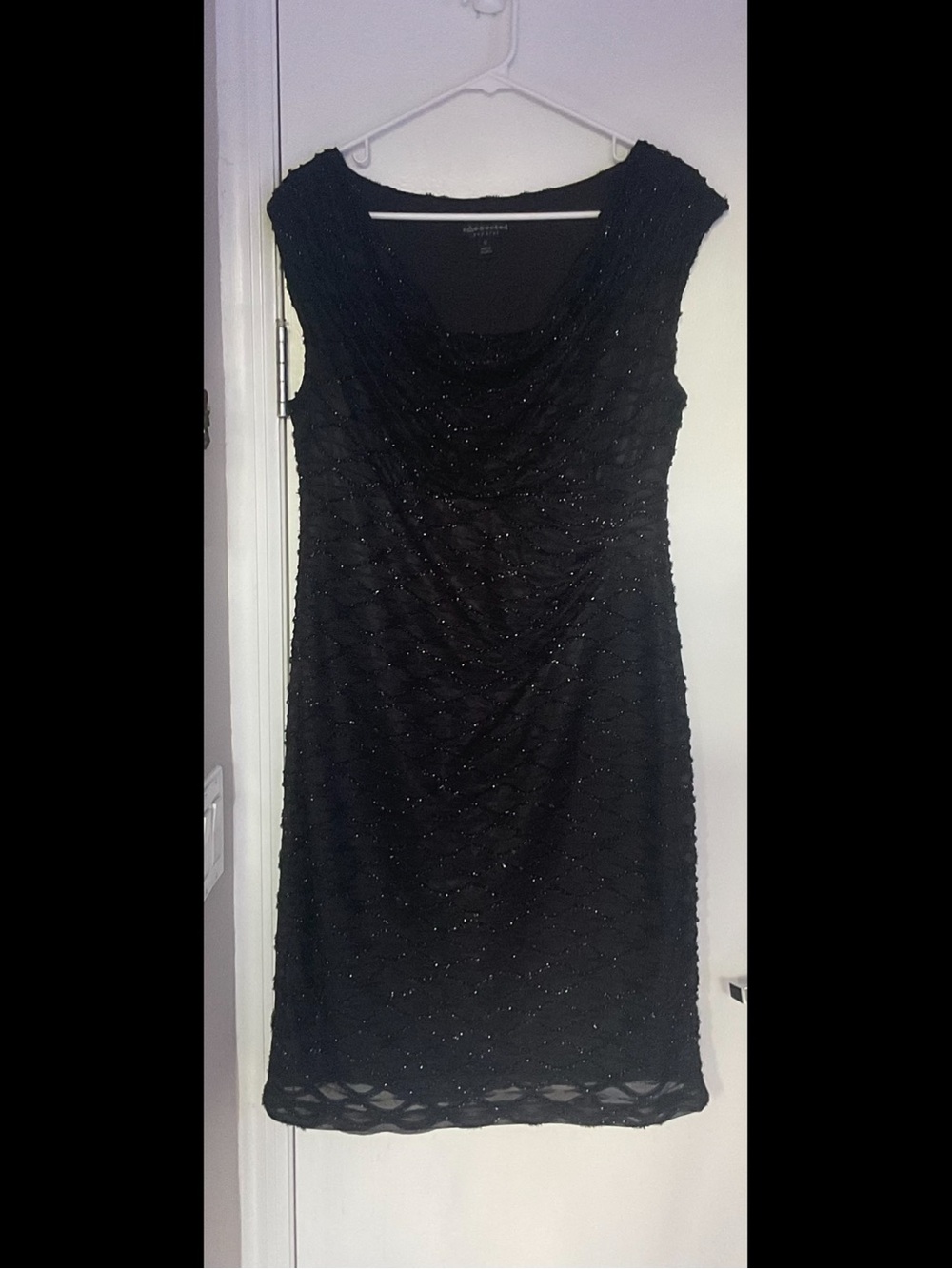 connected apparel Black Beaded Ruched Cap-Sleeve Midi Dress
